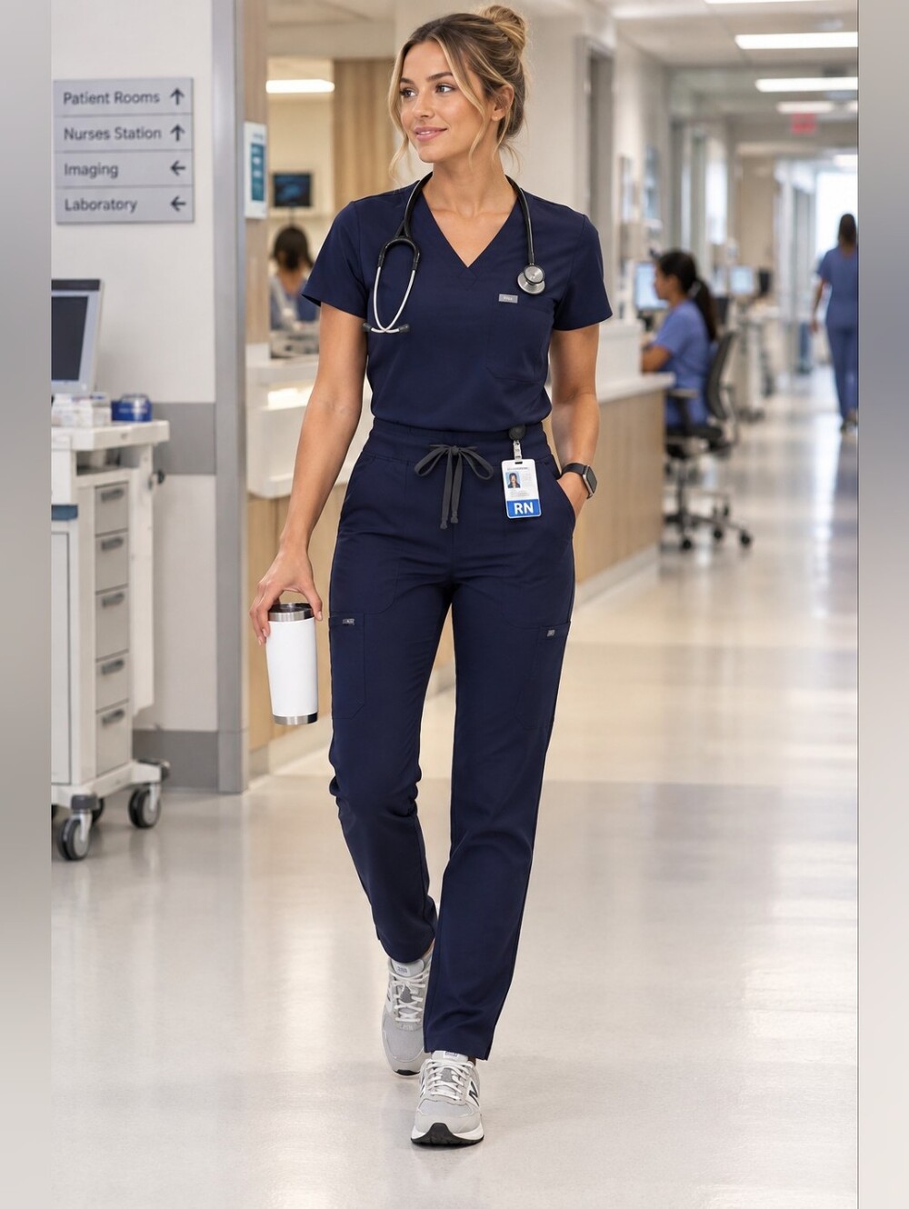 FIGS Yola High-Rise Slim Scrub Pant in Navy Blue Nursing Medical Women's L/T